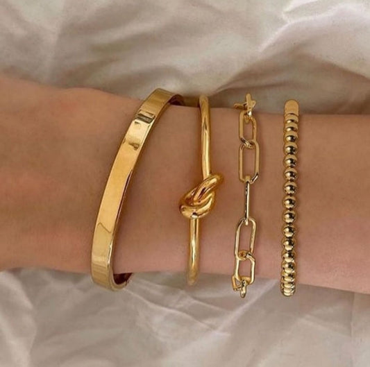 4 Pieces Gold-Tone Plated Bangle Set for Women-Stackable Anti-Tarnish Bracelets